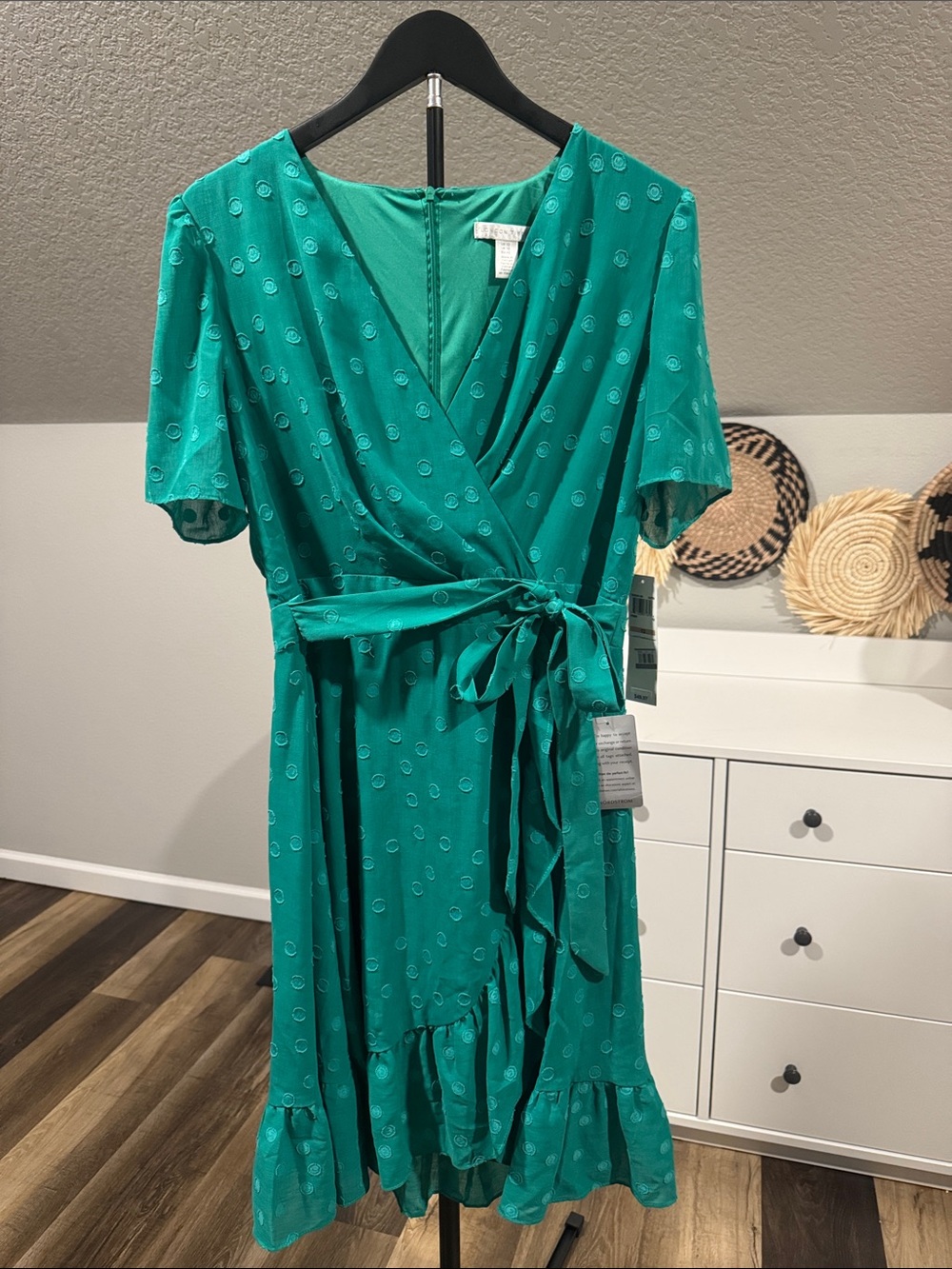 Green Wrap Midi Dress with Ruffle Hem